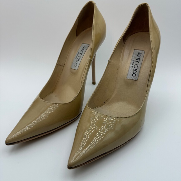 JIMMY CHOO ABEL 100MM NUDE PATENT PUMPS SIZE 41 - Picture 1 of 9